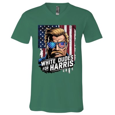 White Dudes For Harris Support Kamala 2024 Antitrump V-Neck T-Shirt