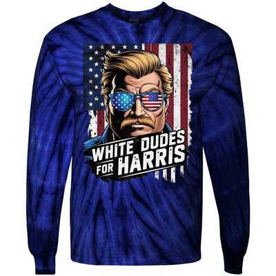 White Dudes For Harris Support Kamala 2024 Antitrump Tie-Dye Long Sleeve Shirt