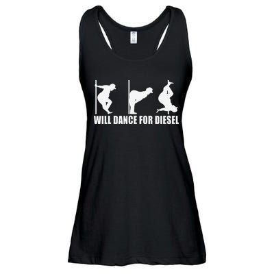 Will Dance For Diesel Funny Father's Day Dad Pole Dance Ladies Essential Flowy Tank