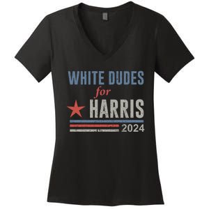 White Dudes For Harris Kamala 2024 Women's V-Neck T-Shirt