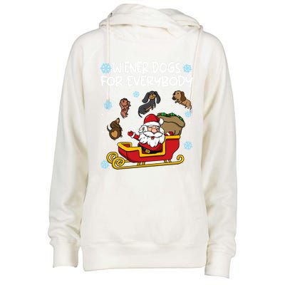 Wiener Dogs For Everybody Santa Funny Christmas Dachshund Gift Womens Funnel Neck Pullover Hood