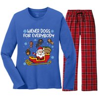 Wiener Dogs For Everybody Santa Funny Christmas Dachshund Gift Women's Long Sleeve Flannel Pajama Set 