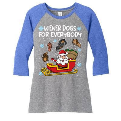 Wiener Dogs For Everybody Santa Funny Christmas Dachshund Gift Women's Tri-Blend 3/4-Sleeve Raglan Shirt