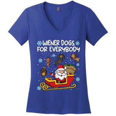 Wiener Dogs For Everybody Santa Funny Christmas Dachshund Gift Women's V-Neck T-Shirt