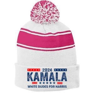 White Dudes For Kamala Harris 2024 For President Election Stripe Pom Pom Beanie