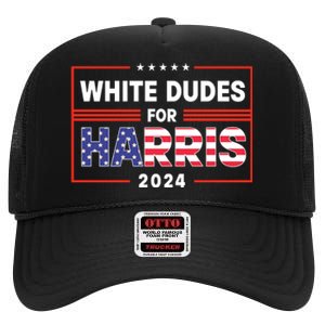 White Dudes For Harris 2024 High Crown Mesh Back Trucker Hat