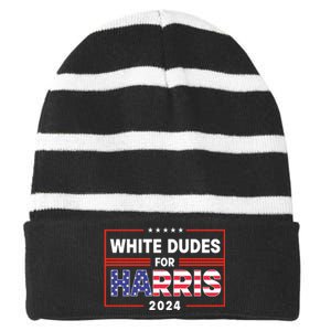 White Dudes For Harris 2024 Striped Beanie with Solid Band