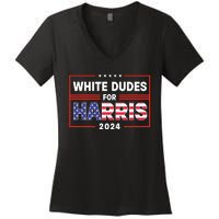 White Dudes For Harris 2024 Women's V-Neck T-Shirt