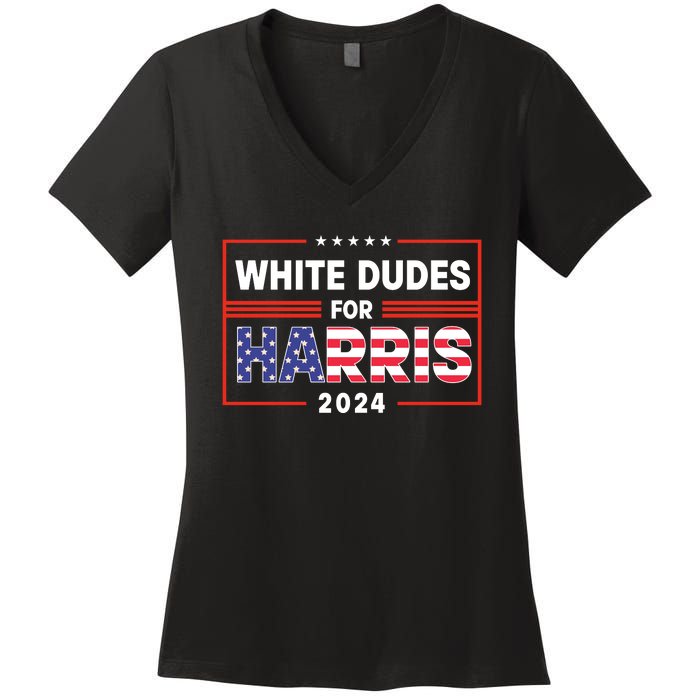 White Dudes For Harris 2024 Women's V-Neck T-Shirt