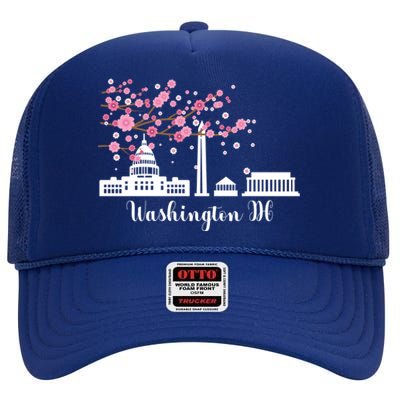 Washington Dc Funny Gift Cherry Blossoms Memorial Monut Meaningful Gift High Crown Mesh Back Trucker Hat