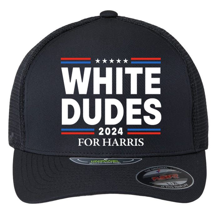 White Dudes For Harris 2024 Flexfit Unipanel Trucker Cap