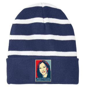 White Dudes For Kamala Harris Kamala Harris 2024 Striped Beanie with Solid Band