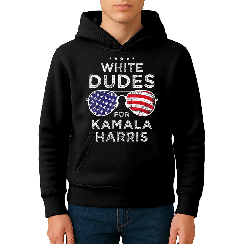 White Dudes For Kamala Harris Sunglasses Kids Hoodie