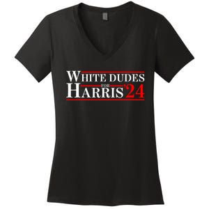 White Dudes For Harris 2024 For President Election Voting 2024 Women's V-Neck T-Shirt