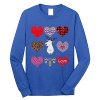 White Deer Funny Retro Floral Hearts Pattern Valentines Day Meaningful Gift Long Sleeve Shirt