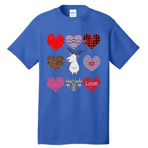 White Deer Funny Retro Floral Hearts Pattern Valentines Day Meaningful Gift Tall T-Shirt