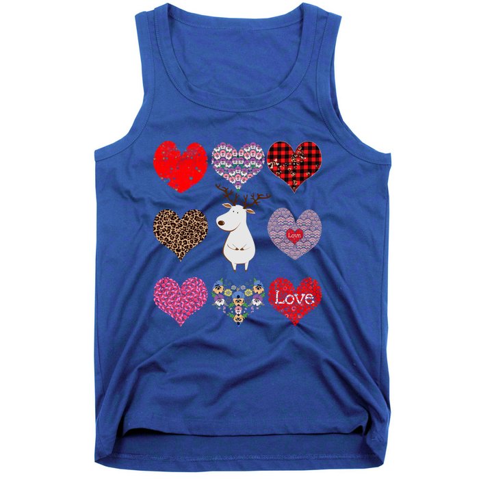 White Deer Funny Retro Floral Hearts Pattern Valentines Day Meaningful Gift Tank Top