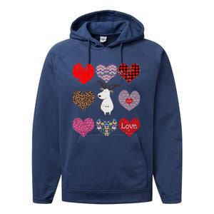 White Deer Funny Retro Floral Hearts Pattern Valentines Day Meaningful Gift Performance Fleece Hoodie