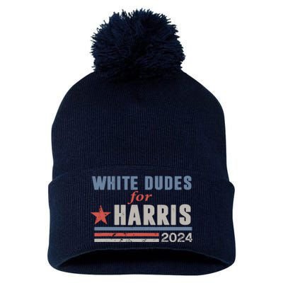 White Dudes For Kamala Harris Pom Pom 12in Knit Beanie