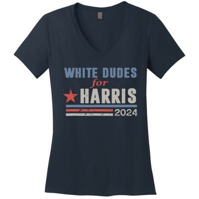 White Dudes For Kamala Harris Women's V-Neck T-Shirt