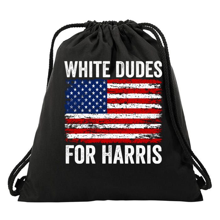 White Dudes For Harris 2024 Drawstring Bag