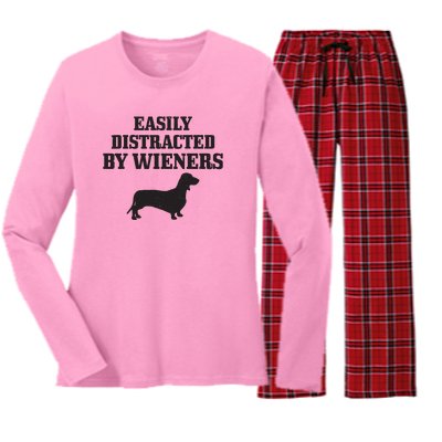 Wiener Dog Funny Weiner Doxie Dachshund Mom Dad Gift Women's Long Sleeve Flannel Pajama Set 