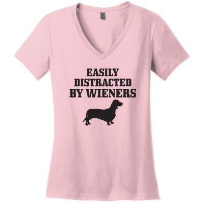 Wiener Dog Funny Weiner Doxie Dachshund Mom Dad Gift Women's V-Neck T-Shirt