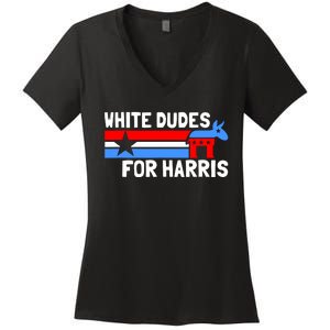 White Dudes For Harris 2024 For President Election Voting 2024 Women's V-Neck T-Shirt