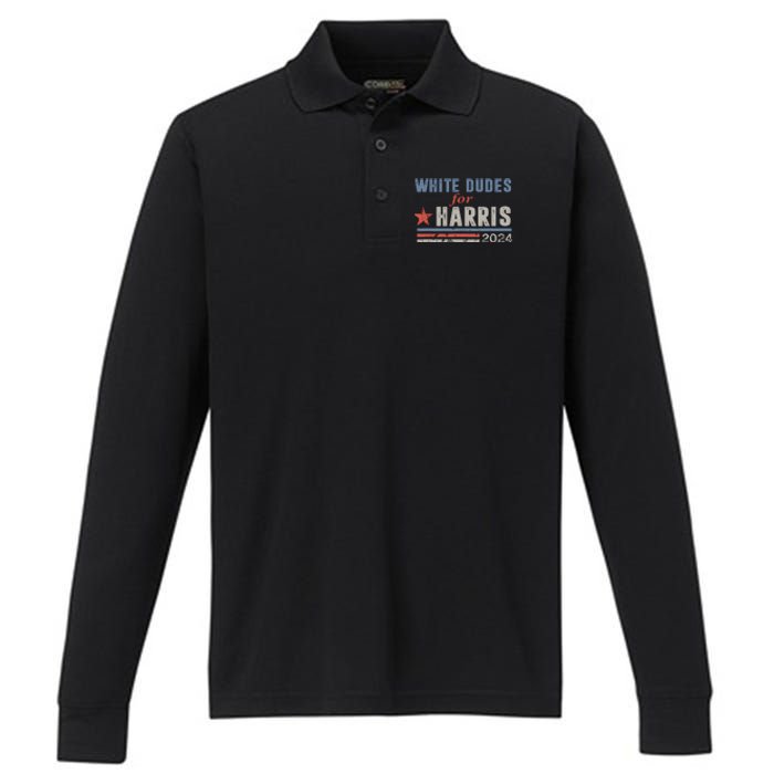 White Dudes For Harris 2024 For President Election Voting 2024 Performance Long Sleeve Polo