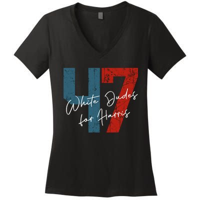 White Dudes For Harris Kamala Harris 2024 47th President Women's V-Neck T-Shirt