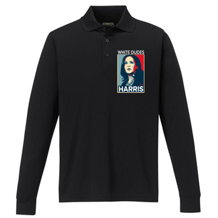 White Dudes For Harris 2024 For President Election Voting 2024 Performance Long Sleeve Polo