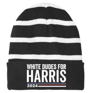 White Dudes For Harris 2024 Striped Beanie with Solid Band