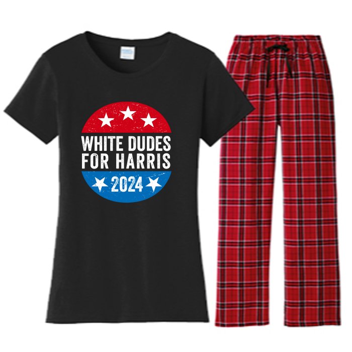 White Dudes For Harris 2024 For President Election Voting 2024 Women's Flannel Pajama Set