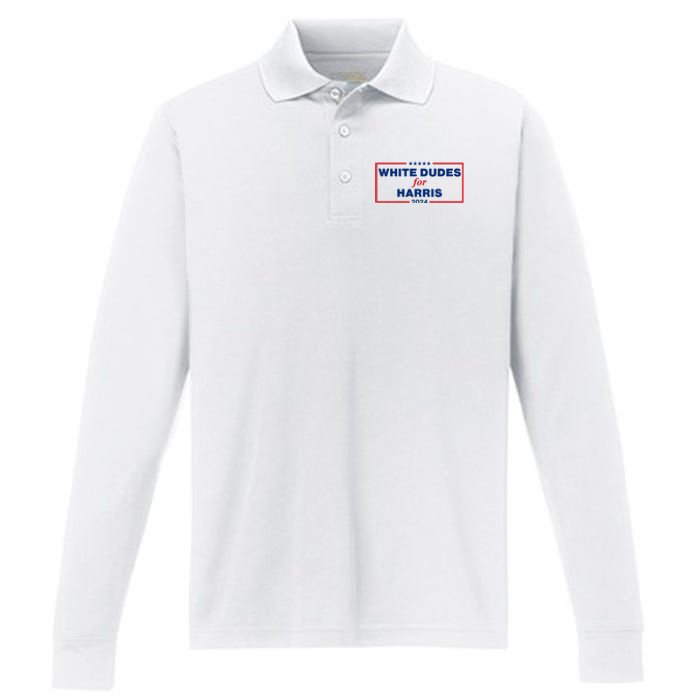 White Dudes For Harris 2024 For President Election Voting 2024 Performance Long Sleeve Polo