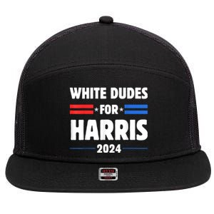 White Dudes For President Harris 2024 7 Panel Mesh Trucker Snapback Hat