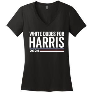 White Dudes For Harris 2024 Women's V-Neck T-Shirt