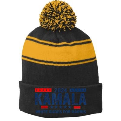 White Dudes For Kamala Harris 2024 For President Election Stripe Pom Pom Beanie