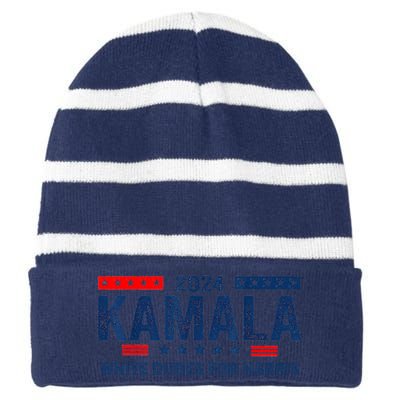 White Dudes For Kamala Harris 2024 For President Election Striped Beanie with Solid Band