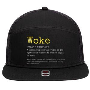 Woke Definition Funny New Thinking Politically Informed 7 Panel Mesh Trucker Snapback Hat