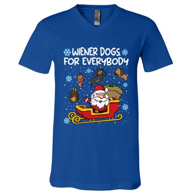 Wiener Dogs For Everybody Santa Funny Christmas Dachshund Meaningful Gift V-Neck T-Shirt