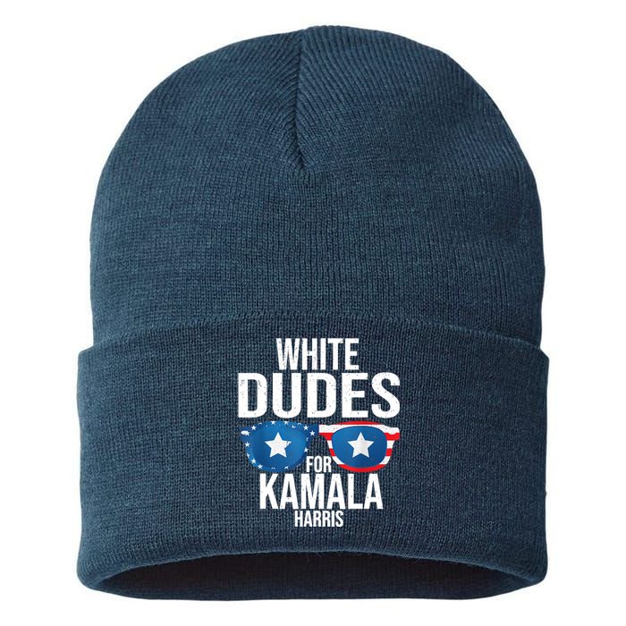 White Dude For Kamala Harris 2024 President Election Sustainable Knit Beanie