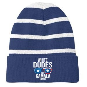 White Dude For Kamala Harris 2024 President Election Striped Beanie with Solid Band