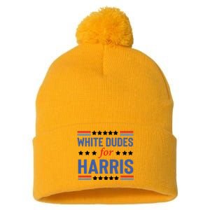 White Dudes For Kamala Harris Pom Pom 12in Knit Beanie