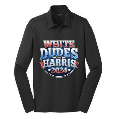 White Dudes For Kamala Harris 2024 Election Silk Touch Performance Long Sleeve Polo