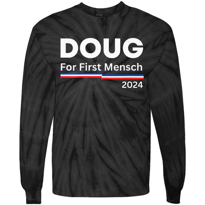 Wos Doug For First Mensch Yiddish Pun Kamala Harris Hebrew Tie-Dye Long Sleeve Shirt