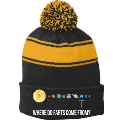 Where Do Farts Come From Uranus Funny Universe Stripe Pom Pom Beanie