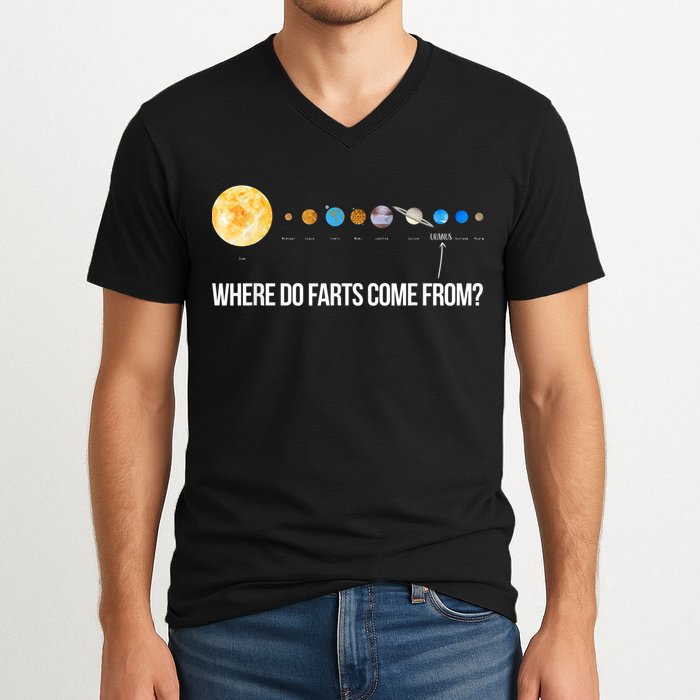 Where Do Farts Come From Uranus Funny Universe V-Neck T-Shirt