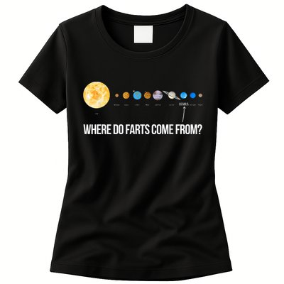 Where Do Farts Come From Uranus Funny Universe Womens T-Shirt
