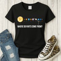 Where Do Farts Come From Uranus Funny Universe Womens T-Shirt