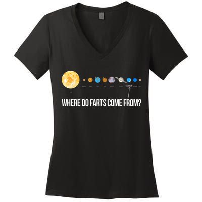 Where Do Farts Come From Uranus Funny Universe Women's V-Neck T-Shirt